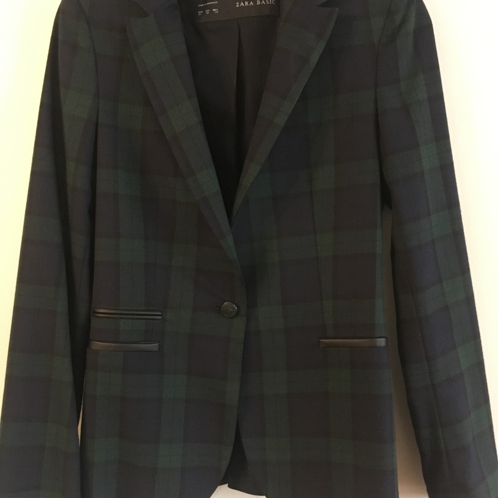 Zara navy/dark green/black plaid blazer
